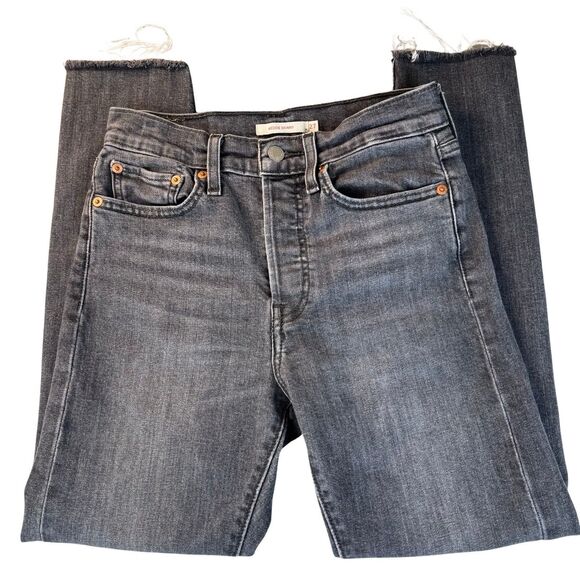 Levi’s Wedgie Jeans Women's 27 x 26 Faded Black Button Fly Raw Fray Hem Stretch - Picture 1 of 14